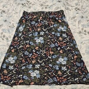 LOFT Black A-Line Skirt with Blue and Pink Floral Pattern